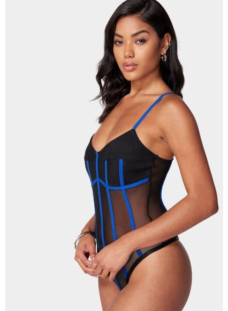 bebe CONTRAST TRIM MESH ILLUSION BODYSUIT - Image 4